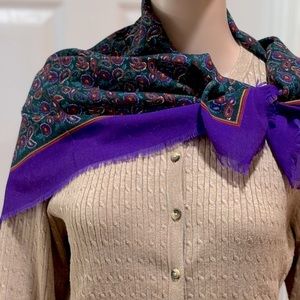 Purple/Green Challis Scarf, Size 30” sq.